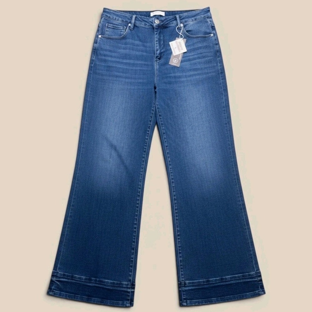 Risen Jeans Wide Leg Blue Jeans Womens 2XL Blue Tummy Control High Rise Straight